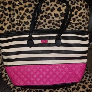 Betsey Johnson black and white stripe handbag